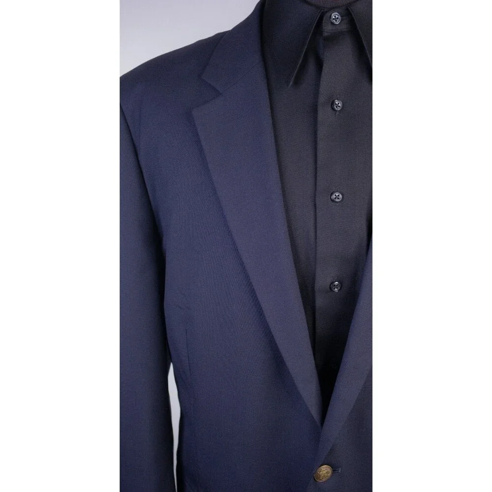 Club Room Charter Club Blazer Sz 48L Navy Gold Button Wool 2 Button Blazer Coat
